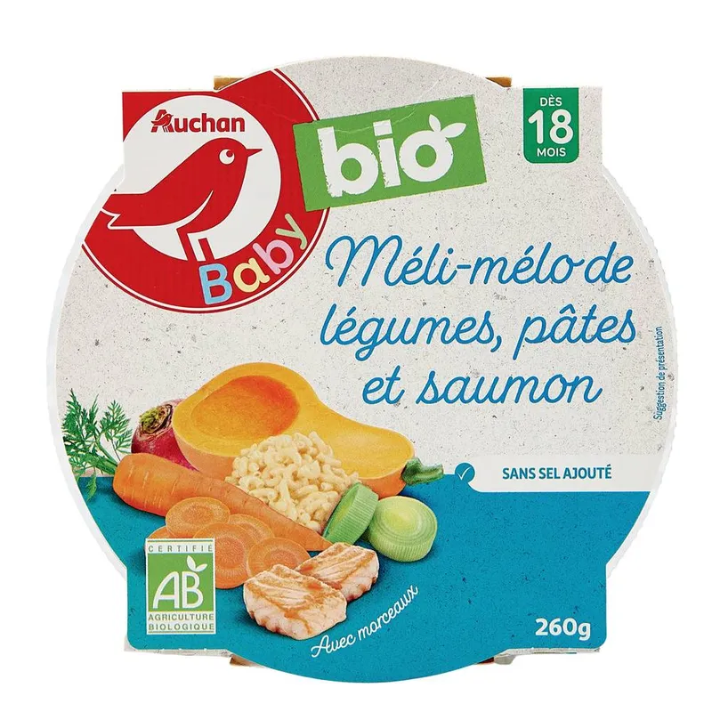 Auchan-Baby---Méli-mélo-de-légumes-pâtes-saumon-dès-18-mois-260g Auchan Baby - Méli-mélo de légumes pâtes saumon dès 18 mois (260g) Offre Exclusive