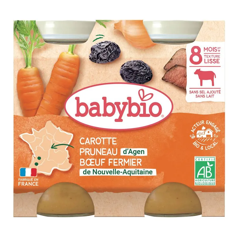 Babybio---Carotte-pruneau-dagen-boeuf-fermier-des-8-mois-400g Babybio - Carotte pruneau d'agen boeuf fermier des 8 mois (400g) Super Prix