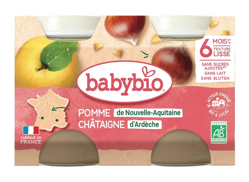 Babybio---Dessert-de-pomme-de-nouvelle-aquitaine-et-châtaigne-dardèche-pour-dès-6-mois-et-+-260g Vente Flash Babybio - Dessert de pomme de nouvelle-aquitaine et châtaigne d'ardèche pour dès 6 mois et + (260g)