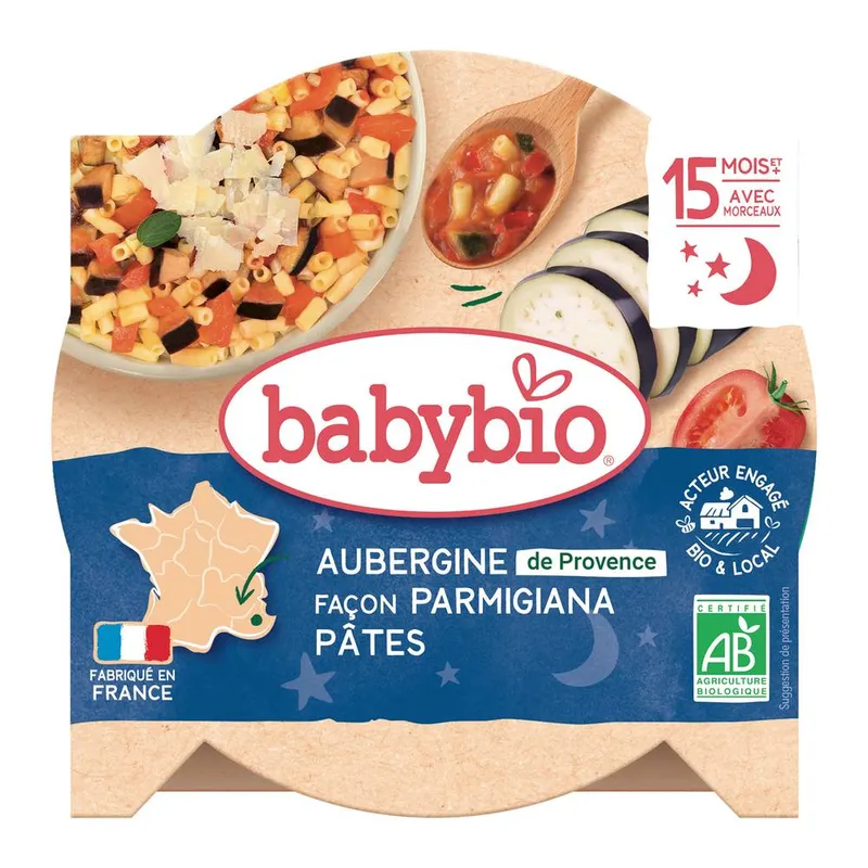 Babybio---Plat-aubergines-pâtes-pour-bébé-dès-15-mois-et-plus-260g Pas Cher Babybio - Plat aubergines pâtes pour bébé dès 15 mois et plus (260g)