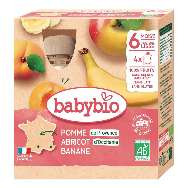 Babybio---Pomme-abricot-de-provence-banane-bio-360g Super Prix Babybio - Pomme & abricot de provence banane bio (360g)
