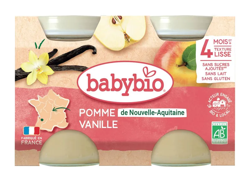 Babybio---Pomme-de-nouvelle-aquitaine-vanille-bio-dès-4-mois-et-plus-260g Babybio - Pomme de nouvelle aquitaine vanille bio dès 4 mois et plus (260g) Achat Immédiat