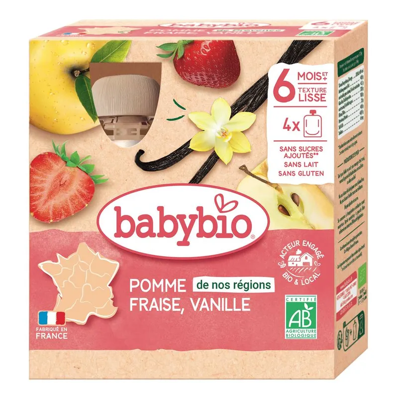 Babybio---Pomme-de-provence-fraise-vanille-bio-360g Expédition Rapide Babybio - Pomme de provence fraise vanille bio (360g)