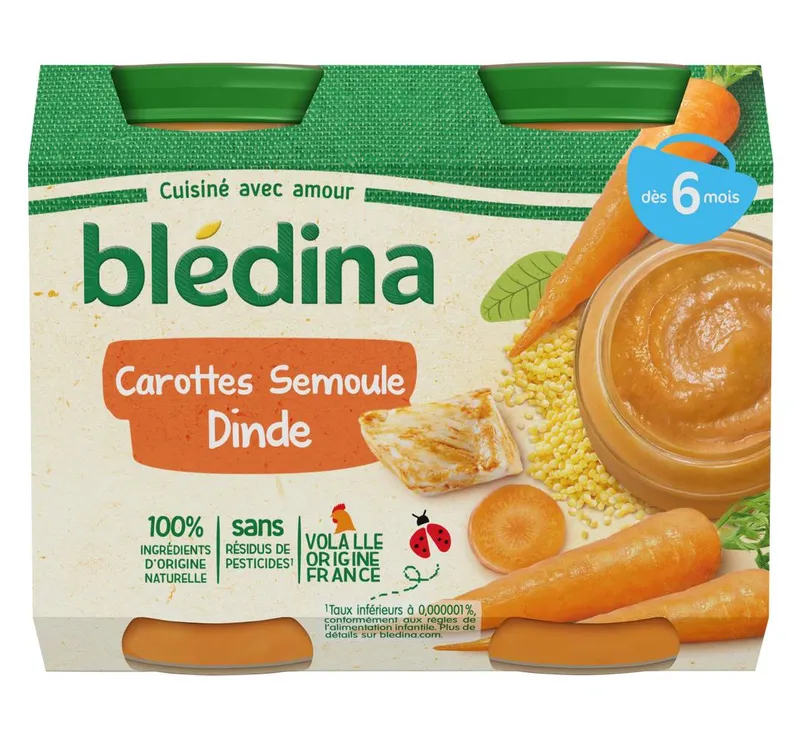 Acheter Direct Blédina - Aliment pour bébé aux carottes semoule dinde dès 6 mois (400g)
