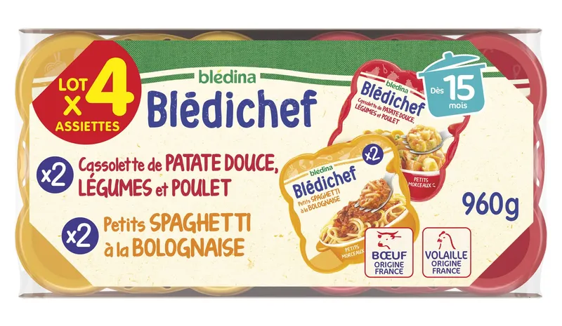 Blédina---Blédichef-cassolette-de-patate-douce-légumes-et-poulet-spaghetti-à-la-bolognaise-dès-15-mois-960g Exclusif Blédina - Blédichef cassolette de patate douce légumes et poulet spaghetti à la bolognaise dès 15 mois (960g)