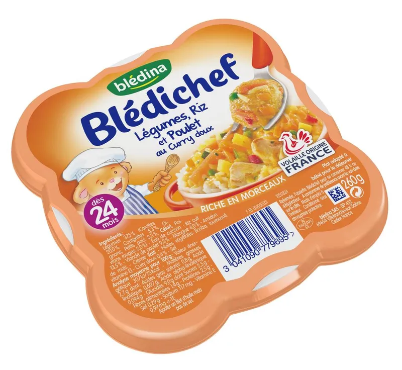Blédina---Blédichef-légumes-riz-et-poulet-au-curry-doux-dès-24-mois-260g Tendance Blédina - Blédichef légumes riz et poulet au curry doux dès 24 mois (260g)