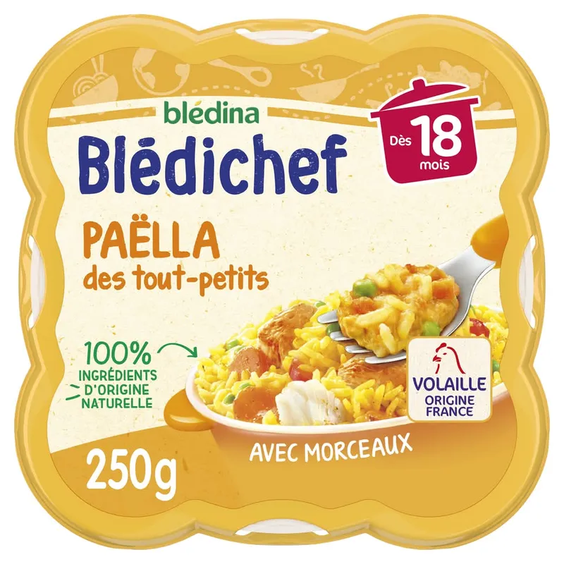 Blédina---Blédichef-plat-paëlla-bébé-dès-18-mois-250g Nouvelle Collection Blédina - Blédichef plat paëlla bébé dès 18 mois (250g)