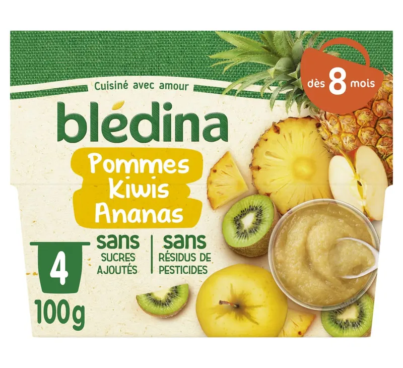 Blédina---Compotes-pomme-ananas-kiwi-pour-bébé-dès-8-mois-400g Blédina - Compotes pomme ananas kiwi pour bébé dès 8 mois (400g) Produit De Marque