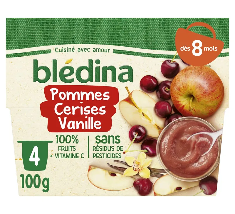 Blédina---Coupelles-fruits-pommes-cerises-à-la-vanille-dès-8-mois-400g Blédina - Coupelles fruits pommes cerises à la vanille dès 8 mois (400g) Retour Gratuit