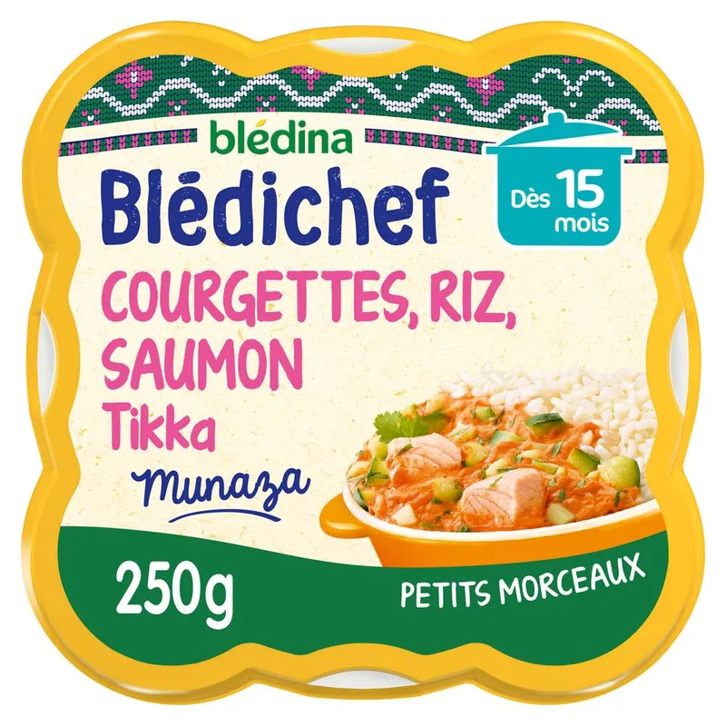 Blédina---Courgettes-riz-saumon-façon-tikka-dès-15-mois-250g Vente Directe Blédina - Courgettes riz saumon façon tikka dès 15 mois (250g)