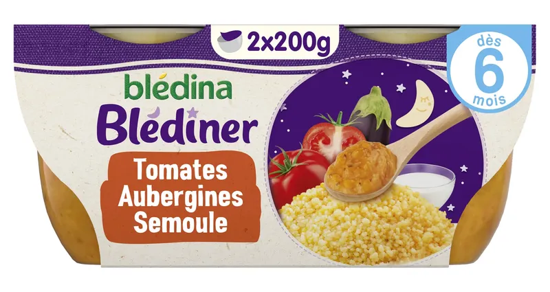 Blédina---Douceur-de-tomates-aubergines-et-semoule-dès-6-mois-400g Bon Marché Blédina - Douceur de tomates aubergines et semoule dès 6 mois (400g)
