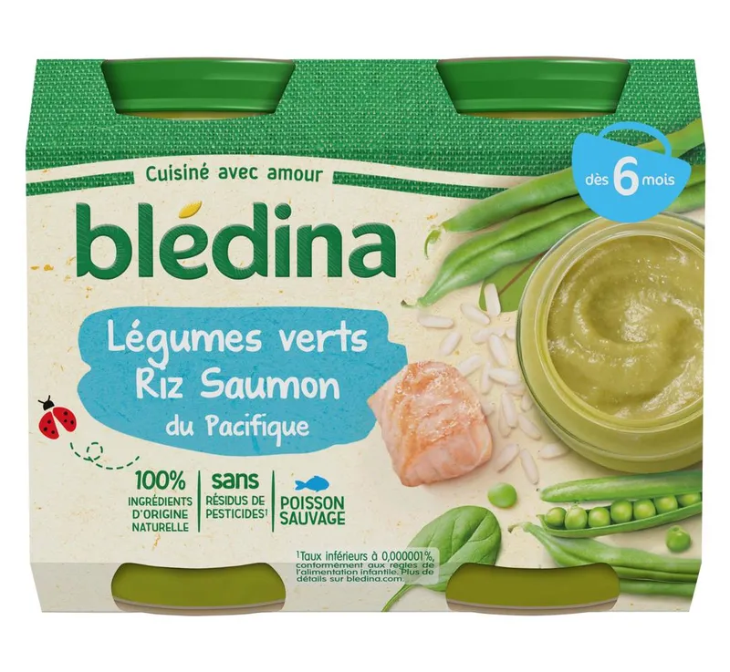 Blédina---Légumes-verts-riz-saumon-du-pacifique-dès-6-mois-400g Blédina - Légumes verts riz saumon du pacifique dès 6 mois (400g) Prix Cassé