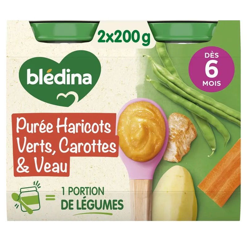 Blédina---Petit-bébé-haricots-verts-carottes-veau-dès-6-mois-400g Remise Blédina - Petit bébé haricots verts carottes veau dès 6 mois (400g)