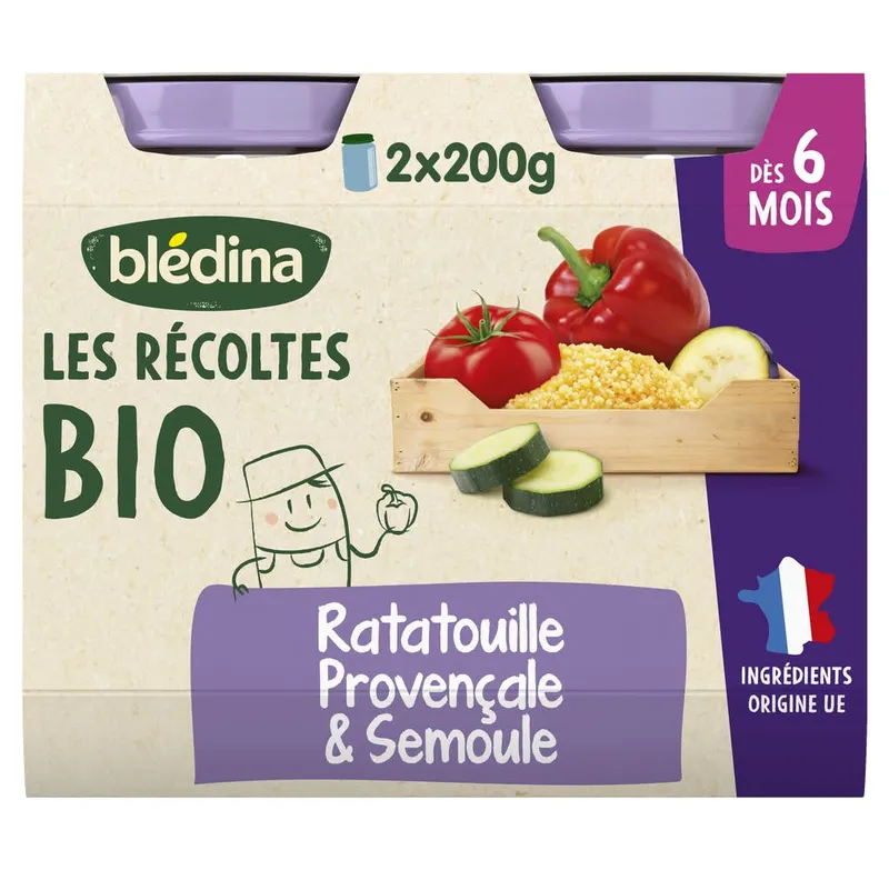 Blédina---Petit-pot-bébé-soir-dès-6-mois-petite-ratatouille-semoule-les-récoltes-bio-400g Blédina - Petit pot bébé soir dès 6 mois petite ratatouille semoule les récoltes bio (400g) Gros Lot