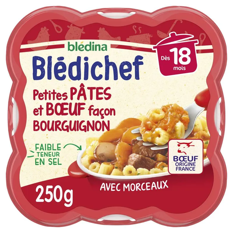 Acheter En Ligne Blédina Blédichef - Petites pâtes et boeuf façon bourguignon dès 18 mois (250g)