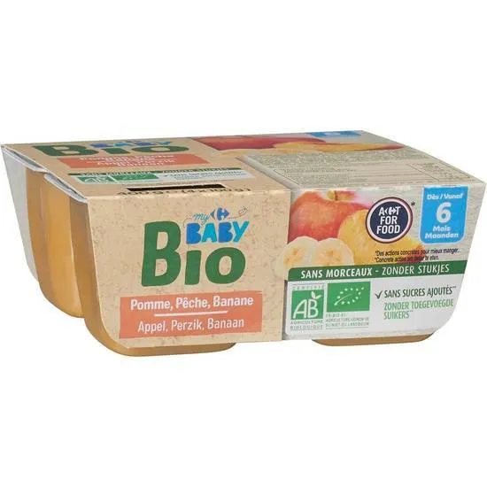 Carrefour-Baby-Bio---Desserts-pour-bébé-dès-6-mois-pomme---pêche---banane-4 Carrefour Baby Bio - Desserts pour bébé dès 6 mois, pomme - pêche - banane (4) Quantité Limitée