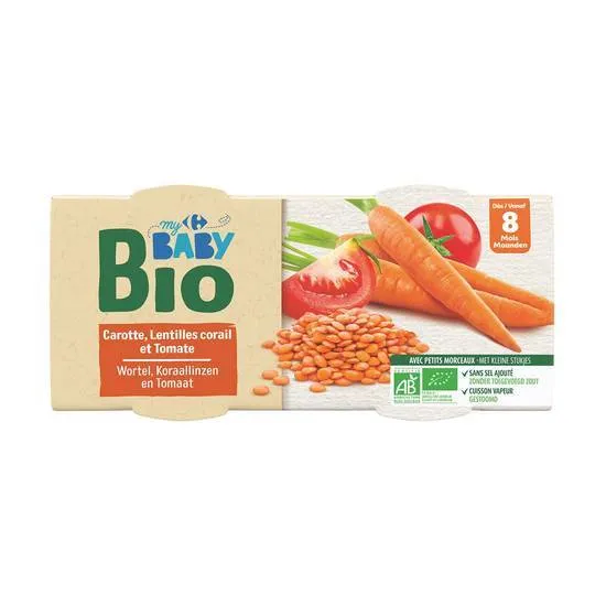 Carrefour-Baby-Bio---Plat-bébé-pour-8-mois-carotte---lentilles---corail---tomate-2 Commander Maintenant Carrefour Baby Bio - Plat bébé pour 8 mois, carotte - lentilles - corail - tomate (2)