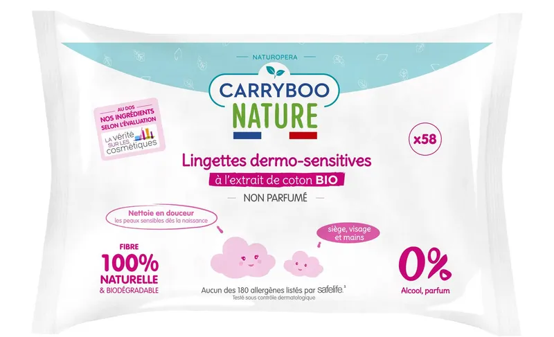 Carryboo---Nature-lingettes-dermo-sensitives-à-lextrait-de-coton-bio-270g Carryboo - Nature lingettes dermo-sensitives à l'extrait de coton bio (270g) Top Vente