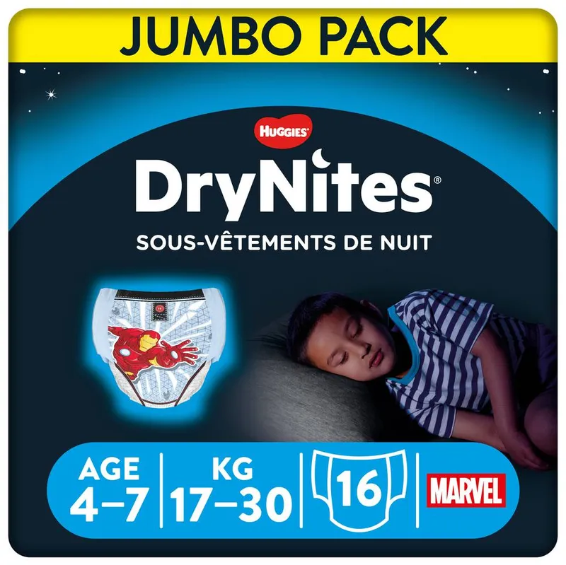 DryNites---Sous-vêtements-de-nuit-huggies-4-7-ans-819g DryNites - Sous-vêtements de nuit huggies 4-7 ans (819g) Prix Choc