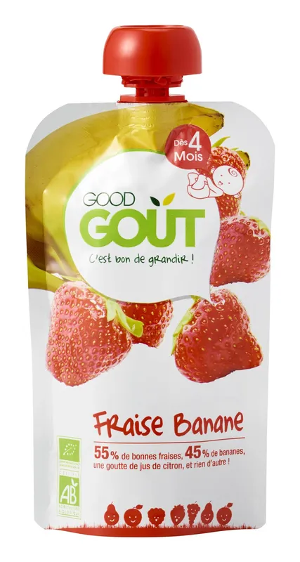 Good-Goût---Compotes-des-fruits-au-fraise-banane-bio-pour-bébé-dès-4-mois-fraise-et-banane-120g Good Goût - Compotes des fruits au fraise banane bio pour bébé dès 4 mois, fraise et banane (120g) Petit Prix