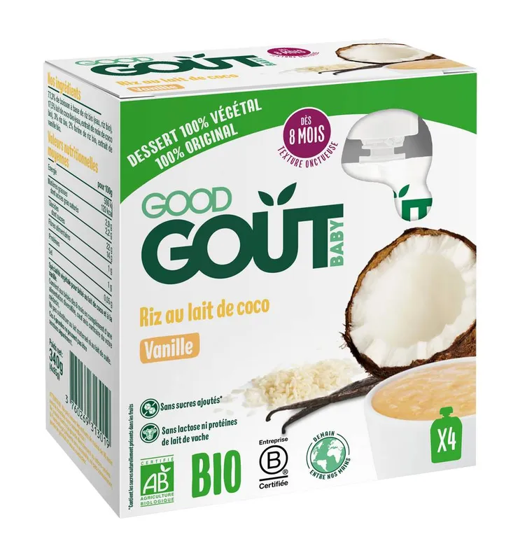 Good-Goût---Dessert-végétal-riz-au-lait-de-coco-vanille-bio-dès-8-mois-340g Prix Bas Good Goût - Dessert végétal riz au lait de coco vanille bio dès 8 mois (340g)