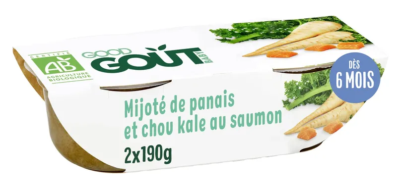 Good-Goût---Mijoté-de-panais-et-chou-kale-au-saumon-bio-pour-bébé-des-6-mois-panais-et-chou-kale-au-saumon-380g Achetez Aujourd’hui Good Goût - Mijoté de panais et chou kale au saumon bio pour bébé des 6 mois, panais et chou kale au saumon (380g)