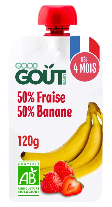 Good-Goût---Purée-de-fruits-à-boire-bébé-dès-4-mois-fraise-banane-120g Good Goût - Purée de fruits à boire bébé dès 4 mois, fraise-banane (120g) Pas Cher