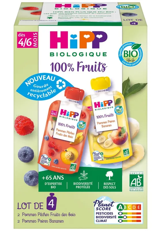 HiPP---Compote-pour-bébé-dès-4-6-mois-aux-fruits-2-variétés-biologique-4-x-90g HiPP - Compote pour bébé dès 4-6 mois aux fruits 2 variétés biologique (4 x 90g) Affaire À Saisir