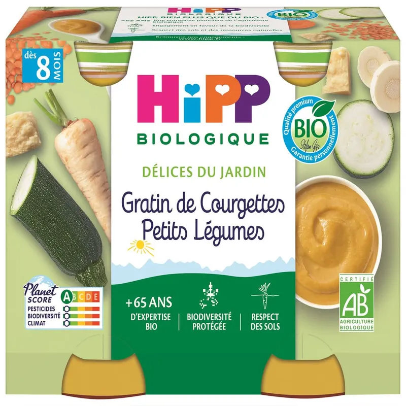 HiPP---Petit-pot-bio-pour-bébé-gratin-de-courgettes-et-petits-légumes-dès-8-mois-380g HiPP - Petit pot bio pour bébé gratin de courgettes et petits légumes dès 8 mois (380g) Premium