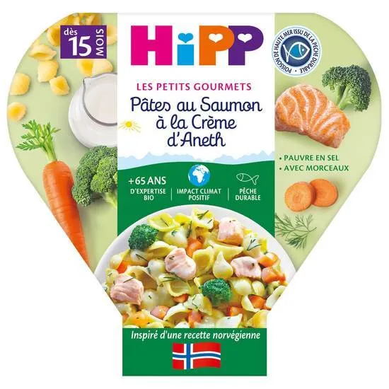 HiPP---Plat-bébé-dès-15-mois-pâtes-au-saumon-à-la-crème-daneth-250g HiPP - Plat bébé dès 15 mois pâtes au saumon à la crème d’aneth (250g) Tendance