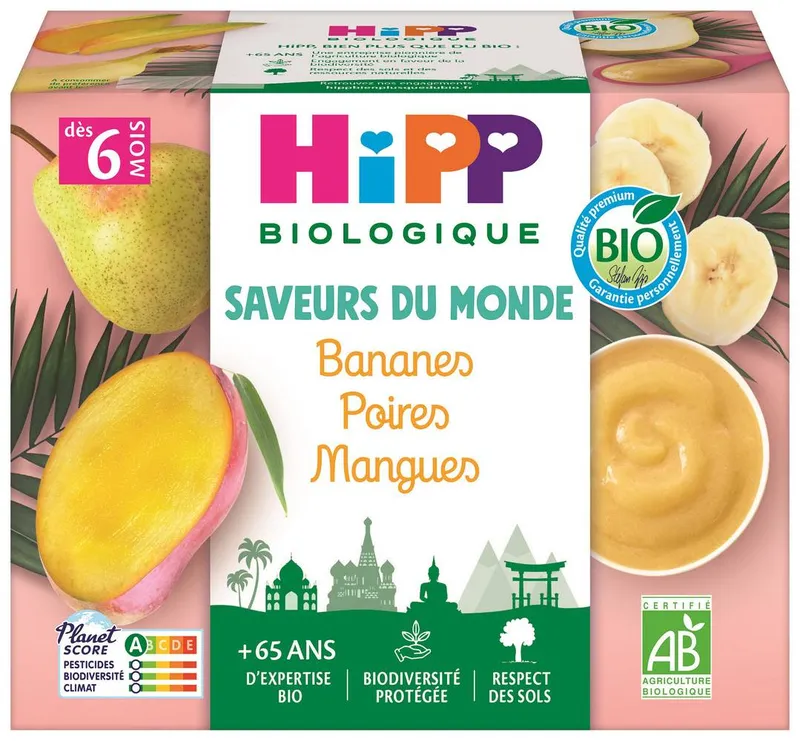 HiPP---Saveurs-du-monde-bananes-poires-mangues-coupelles-400g HiPP - Saveurs du monde bananes poires mangues coupelles (400g) Exclusif