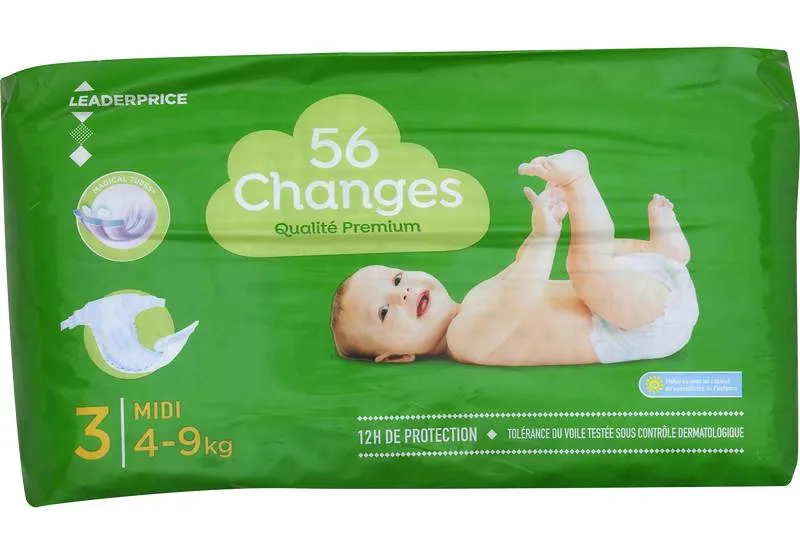 Leader-Price---Couches-bébé-12-h-de-protection-4-9-kg-Taille-3-56 Leader Price - Couches bébé 12 h de protection 4-9 kg, Taille 3 (56) Usine Directe