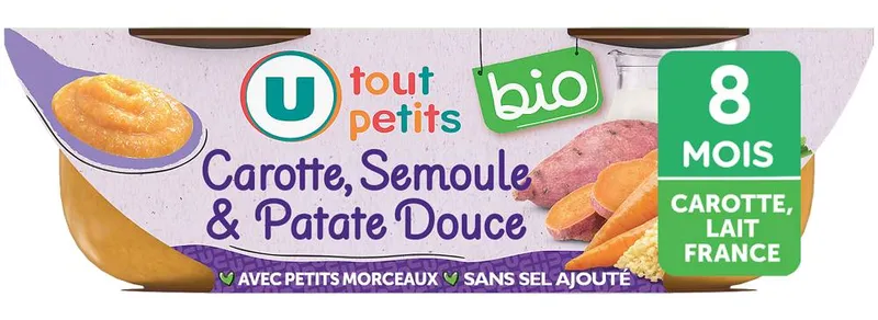 Les-Produits-U---Tot-petits-bio-carotte-semoule-et-patate-douce-200g Authentique Les Produits U - Tot petits bio carotte semoule et patate douce (200g)