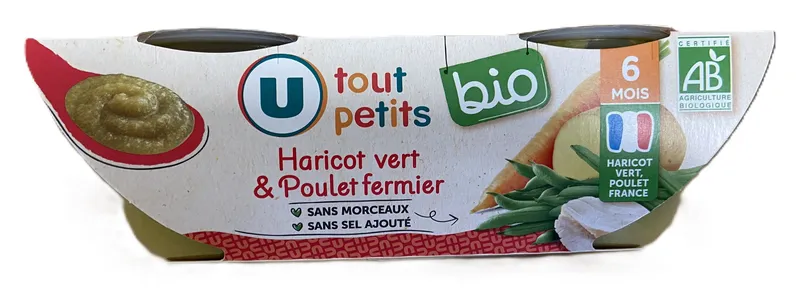 Les-Produits-U---Tout-petit-bio-plats-bébé-bols-haricots-verts-poulet-dès-6-mois-400g Jusqu’à Épuisement Des Stocks Les Produits U - Tout petit bio plats bébé bols haricots verts poulet dès 6 mois (400g)