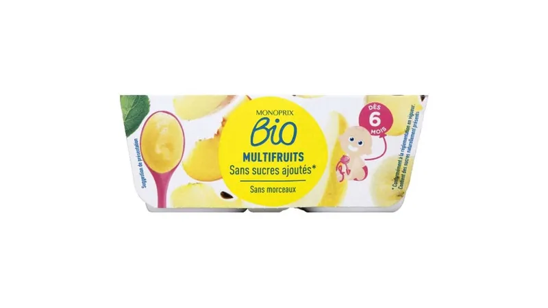 Monoprix-Bio---Compote-sans-sucres-ajoutés-dès-6-mois-multifruits-4-x-100g Acheter Direct Monoprix Bio - Compote sans sucres ajoutés dès 6 mois, multifruits (4 x 100g)