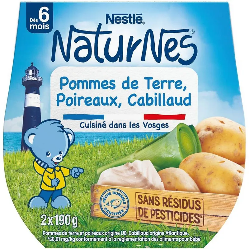 NaturNes---Plat-bébé-avec-pommes-de-terre-poireaux-cabillaud-naturnes-dès-6-mois-2-x-190g NaturNes - Plat bébé avec pommes de terre poireaux cabillaud naturnes dès 6 mois (2 x 190g) Expédition Rapide