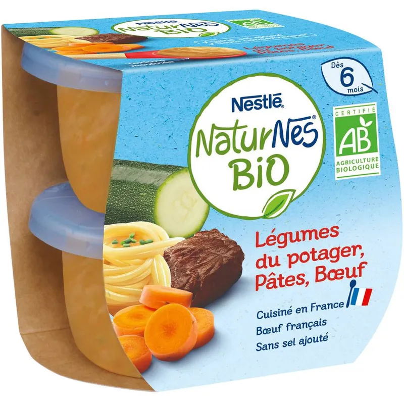 Nestlé---Naturnes-bio-légumes-du-potager-pâtes-bœuf-dès-6-mois-380g Nestlé - Naturnes bio légumes du potager pâtes bœuf dès 6 mois (380g) Paiement Sécurisé