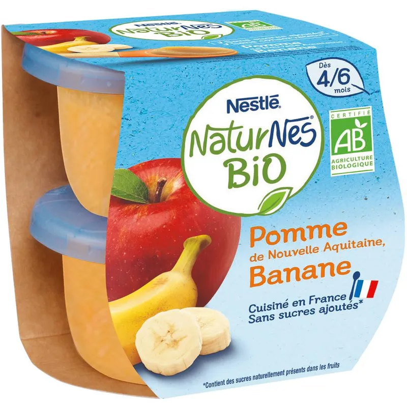 Nestlé---Naturnes-bio-purée-de-fruits-pomme-et-banane-pour-bébé-dès-4-6-mois-230g Top Vente Nestlé - Naturnes bio purée de fruits pomme et banane pour bébé dès 4-6 mois (230g)