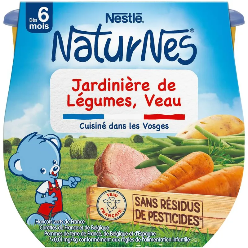 Nestlé---Naturnes-jardinière-de-légumes-veau-dès-6-mois-400g Achat Immédiat Nestlé - Naturnes jardinière de légumes veau dès 6 mois (400g)