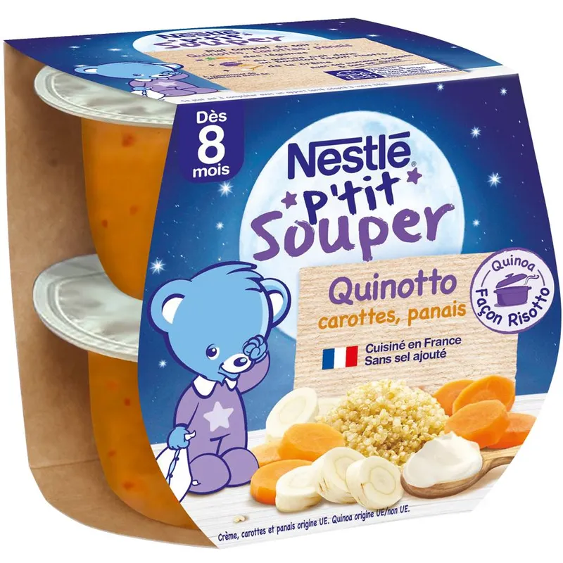 Nestlé---Plat-bébé-du-soir-ptit-souper-dés-8-mois-quinotto---carottes---panais-2-x-200g Nestlé - Plat bébé du soir p'tit souper dés 8 mois, quinotto - carottes - panais (2 x 200g) Affaire À Saisir