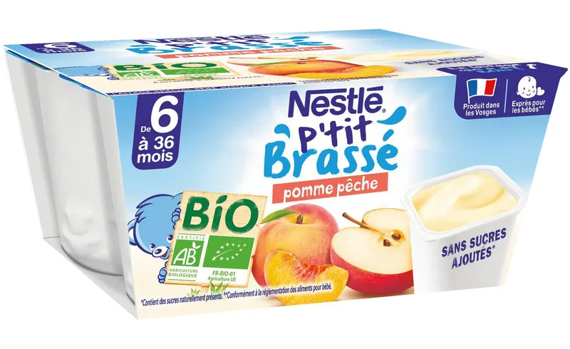 Nestlé---Ptit-brasse-bio-pomme-pêche-dès-6-mois-360g Nestlé - P'tit brasse bio pomme pêche dès 6 mois (360g) Meilleur Prix