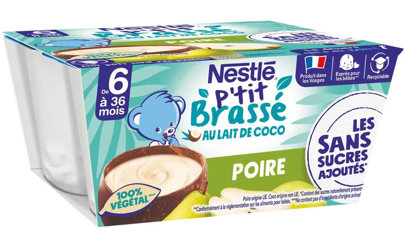 Nestlé---Ptit-brassé-au-lait-de-coco-poire-sans-sucres-ajoutés-dès-6-mois-coco-et-poire-360g Vente Flash Nestlé - P'tit brassé au lait de coco poire sans sucres ajoutés dès 6 mois, coco et poire (360g)