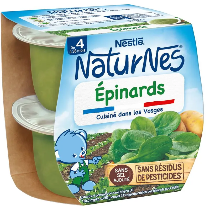 Nestlé---Purée-de-légumes-épinards-adaptée-à-bébé-2-pièces-260g Jusqu’à Épuisement Des Stocks Nestlé - Purée de légumes épinards adaptée à bébé (2 pièces) (260g)