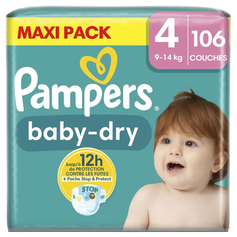 Pampers---Baby-dry-couches-bébé-de-9-14-kg-Taille-4-106 Jusqu’à Épuisement Des Stocks Pampers - Baby-dry couches bébé de 9-14 kg, Taille 4 (106)