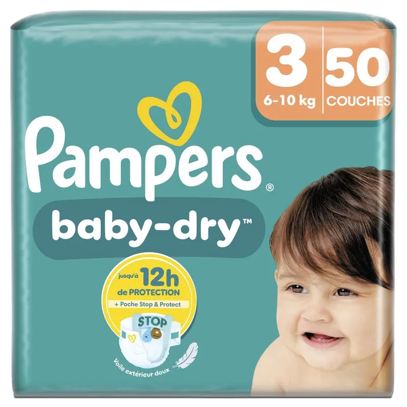 Pampers---Couches-baby-dry-6-10kg-Taille-3-50 Pampers - Couches baby dry 6-10kg, Taille 3 (50) Usine Directe