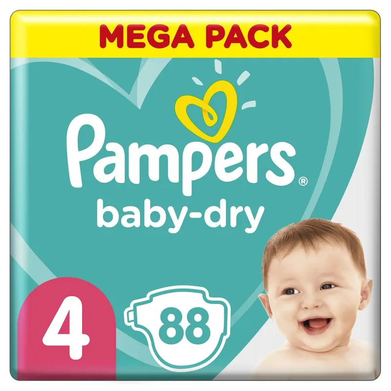 Pampers---Couches-baby-dry-mega-pack-9-à-14-kg---Taille-4-88 Pampers - Couches baby dry mega pack, 9 à 14 kg - Taille 4 (88) Bon Plan