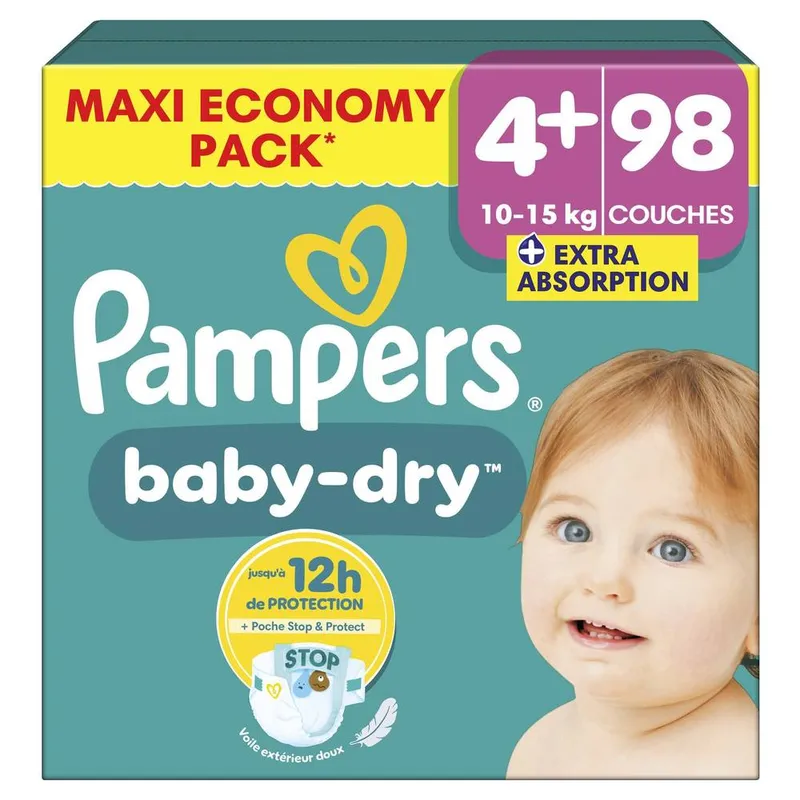 Pampers---Couches-bébés-10-15kg-4+-98 Produit De Marque Pampers - Couches bébés 10-15kg, 4+ (98)
