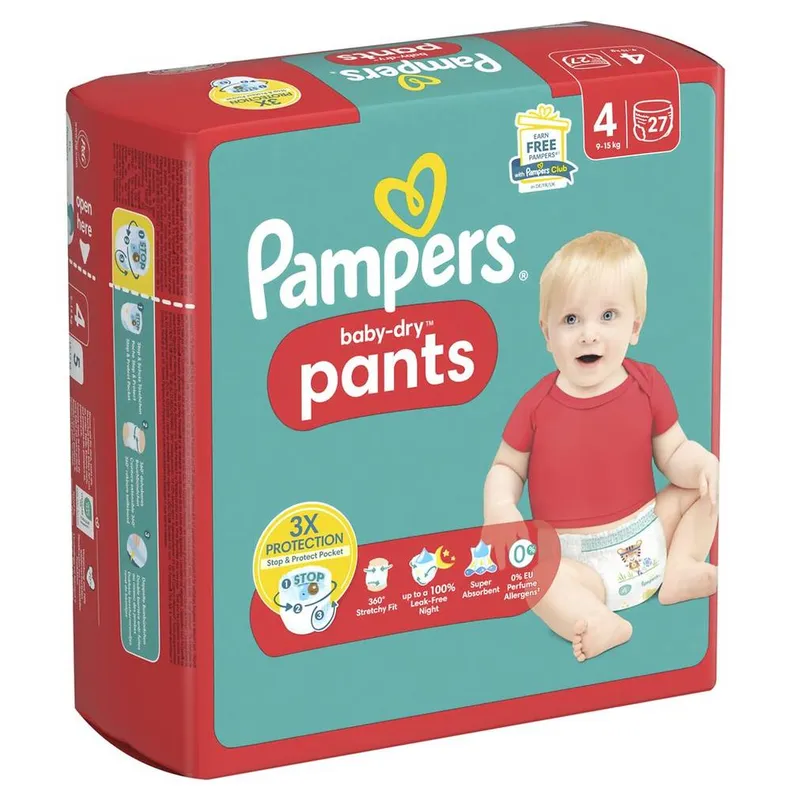 Pampers---Pantalons-secs-pour-bébé-couches-culottes-3x-protection-Taille-4-27 Quantité Limitée Pampers - Pantalons secs pour bébé couches culottes 3x protection, Taille 4 (27)