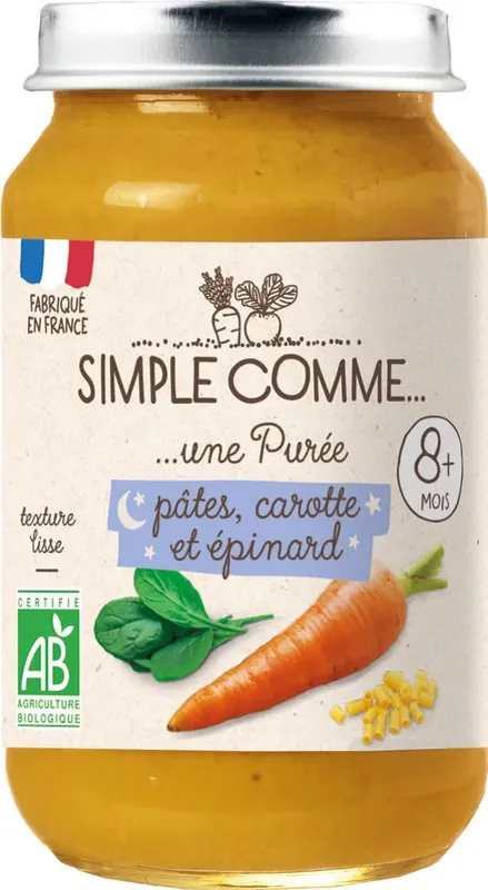 Simple-Comme---Petit-pot-purée-pâtes-carotte-épinard-8-mois-bio-190g Simple Comme - Petit pot purée pâtes carotte épinard 8 mois bio (190g) Original